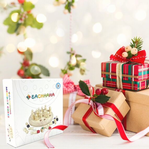 EACHHAHA Montessori Spielzeug ab 4 Jahre, Gedächtnis Schach lernspielzeug,Brettspiel aus Holz,Memory Spiel,Verbessert das Gedächtnis und die Farbwahrnehmung,Geburtstagsgeschenke für Kinder