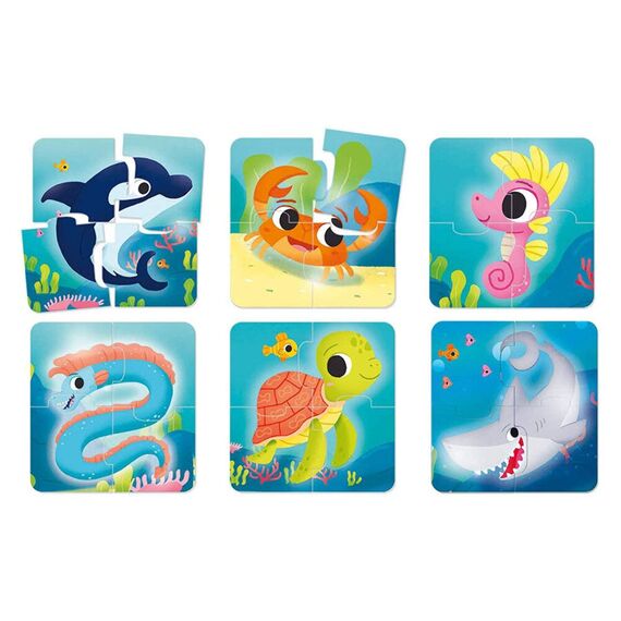 Lisciani - CAROTINA BABY - 6 Meerespuzzles - 4-teilige Puzzles - Bildungsspiel mit Meeresbewohnern - Spielerisches Lernen - Made in Italy - Für Kinder von 1 bis 4 Jahren