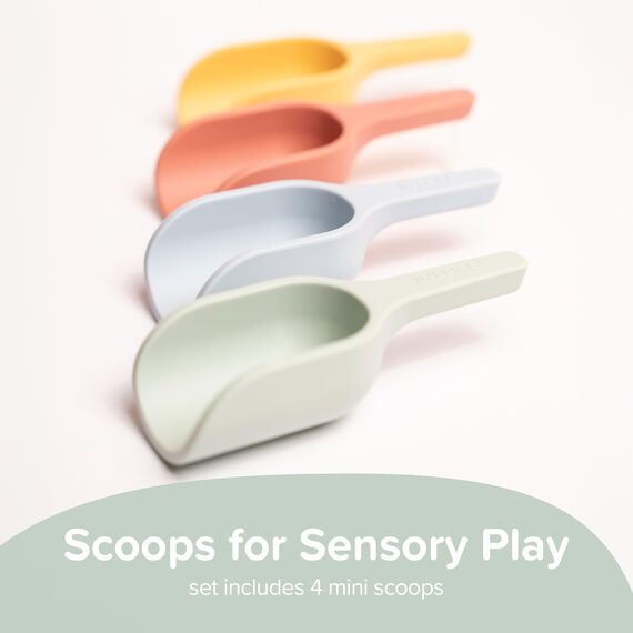 Inspire My Play – 4 x Silikonschaufeln – Perfektes Zubehör für Sensory Play Tray – Zubehör für Tuff Tray – Spielzeug für Frühentwicklung – Montessori Lernspielzeug – Pastell