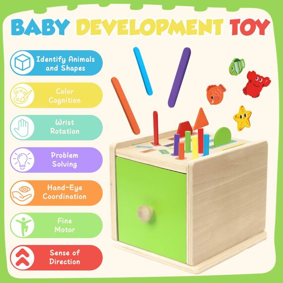 XIAPIA Montessori Spielzeug ab 1 2 3 Jahre, 3-in-1 Baby Montessori Sortierspiel, Kinder Holzspielzeug Motorikspielzeug ab 1 Jahr Junge Mädchen, Lernspiel Geschenke 1. Geburtstag Kindertag Weihnachten