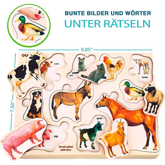 QUOKKA Spielzeug Puzzle ab 1 2 Jahre - 3 Set Montessori Holz Steckpuzzle für Kinder ab 3 4 - Realistischer Tiere Holzpuzzle ab 2 Jahre - Lernspielzeug für Mädchen and Jungen