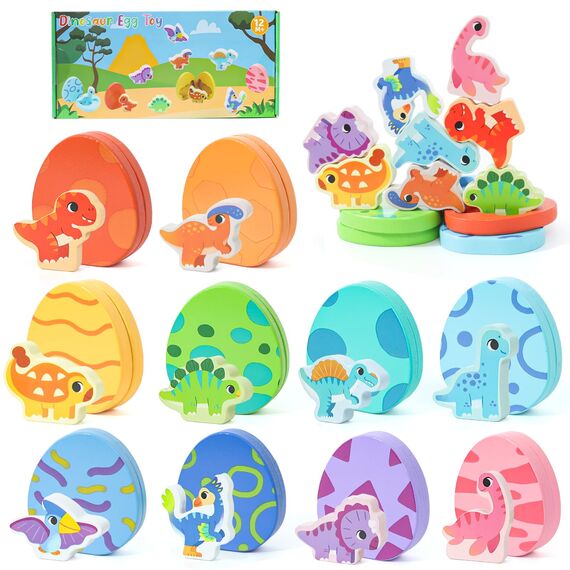 LZDMY Montessori Spielzeug ab 1 Jahr, Baby Holzspielzeug Dino Eier Motorikspielzeug, Steckspiel Holzpuzzle Montessori Eier Sortierspiel Kinder Spielzeug Geburtstag Ostern Geschenk Mädchen & Junge