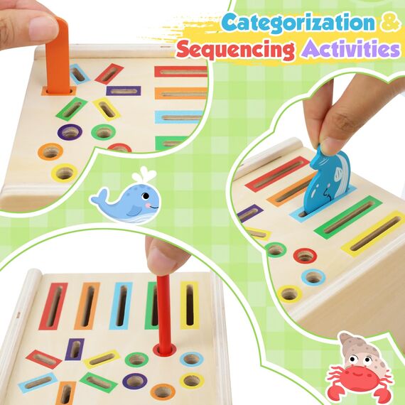 XIAPIA Montessori Spielzeug ab 1 2 3 Jahre, 3-in-1 Baby Montessori Sortierspiel, Kinder Holzspielzeug Motorikspielzeug ab 1 Jahr Junge Mädchen, Lernspiel Geschenke 1. Geburtstag Kindertag Weihnachten