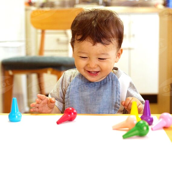 Gibot Kleinkinder Wachsmalstifte, Montessori Spielzeug, 12 Farben Buntstifte, Sicher Stapelbares Spielzeug, Geburtstags/Weihnachtsgeschenke für Kinder