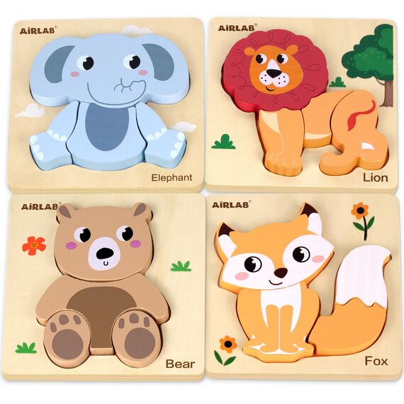 Airlab Holzpuzzle Holzspielzeug für Kinder, Steckpuzzle Montessori Spielzeug, 4er-Set Puzzle Lernspielzeug Pädagogisches Spielzeug Geschenk