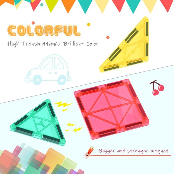 Katiago Magnetische Bausteine 100Pcs für Kinder ab 3+ Jahre Starke Magnet Montessori Spielzeug Kinder STEM-Lernspielzeug-Geschenk zur Förderung der Kreativität für Jungen Mädchen (100 pcs)