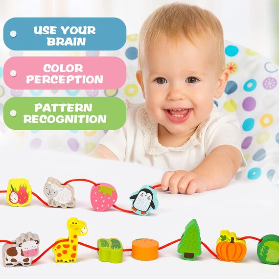 Sheirying Montessori Spielzeug, Holzspielzeug Fädelspiel Geschenk Motorikspielzeug ab 3 4 5 Jahr Madchen Jungen Baby Kinderspielzeug Holzperlen für Kinder Geschenke