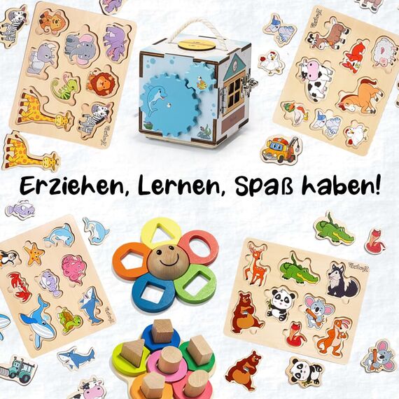 PikatoyZ® Steckspiel ab 1 Jahr, 2 und 3 Jahre – Montessori Holzpuzzle für Jungen und Mädchen Kinder – Holzspielzeug mit Dschungeltieren