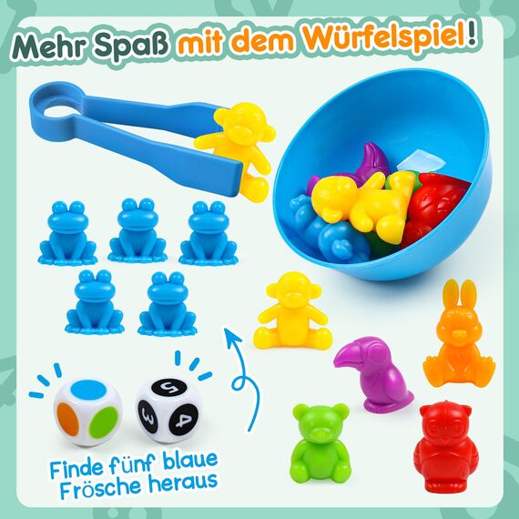 YIQOGAME Farben Lernen Ab 3 4 5 Jahre,Farbiger Klassifikationsspielzeuge Set Montessori Spielzeug Mit Passenden Sortierbechern Und Pinzetten Lernspielzeug Kinderspielzeug Lernen Feinmotorik