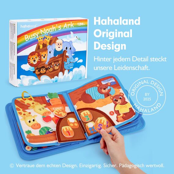 hahaland Quiet Book ab 1 Jahr - Arche Noah Bibelgeschichte, 18 Klassische Aktivitäten Busy Board Fördert Feinmotorik, Kinderbuch ab 1 Jahr Taufe Geschenk, Busy Book Montessori Spielzeug ab 1 2 3 Jahr