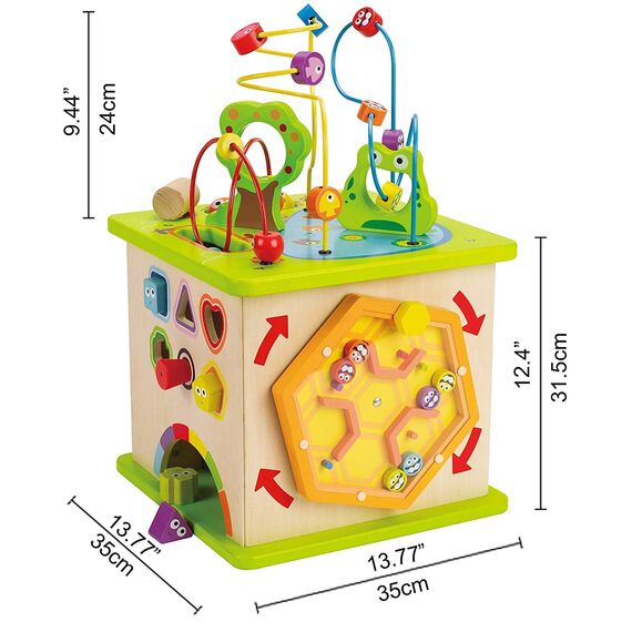 Hape Motorikwürfel „Kleine Tierchen“ - aus Holz, Multifunktions-Spielwürfel, Lernspielzeug aus Holz für Kleinkinder, fünfseitiges Busy Board, Montessori Spielzeug für Kinder ab 1 Jahr