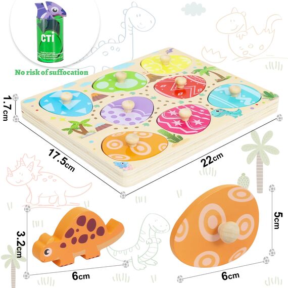 YGJT Montessori Spielzeug ab 1 Jahr, Holzpuzzle 1 Jahr, Dino Eier Motorikspielzeug ab 1 Jahr, Kinder Greifpuzzle Sortierspiel für 12-36 Monate Mädchen und Jungen Geburztag Weihnacht Ostern Geschenk