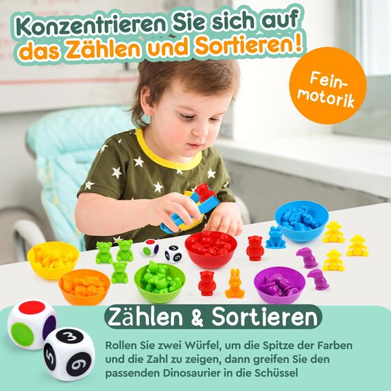 YIQOGAME Farben Lernen Ab 3 4 5 Jahre,Farbiger Klassifikationsspielzeuge Set Montessori Spielzeug Mit Passenden Sortierbechern Und Pinzetten Lernspielzeug Kinderspielzeug Lernen Feinmotorik