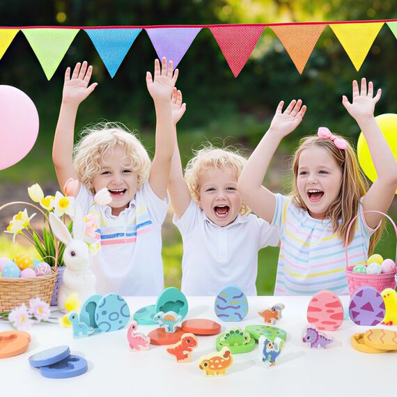 LZDMY Montessori Spielzeug ab 1 Jahr, Baby Holzspielzeug Dino Eier Motorikspielzeug, Steckspiel Holzpuzzle Montessori Eier Sortierspiel Kinder Spielzeug Geburtstag Ostern Geschenk Mädchen & Junge