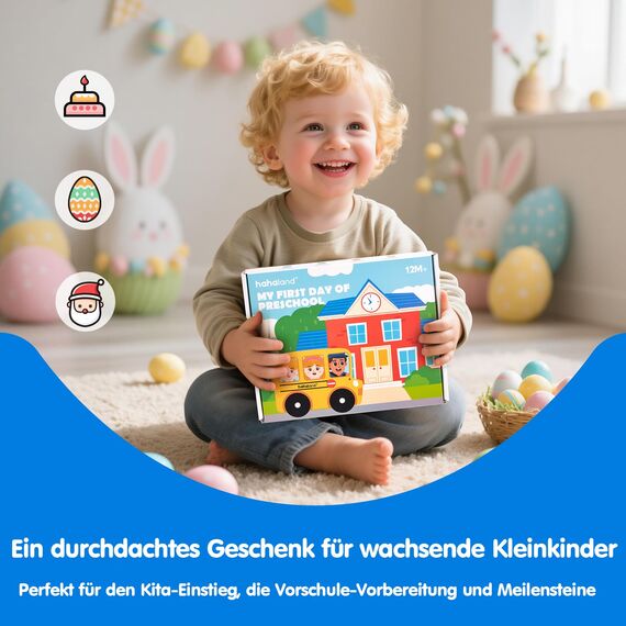 hahaland Mein erster Kindergartentag-Busy Board ab 1 Jahr, 10 Seiten Quiet Book, Vorschule Lernspielzeug ab 2 Jahre zur Eingewöhnung, Vorschulkinder Geschenk für Montessori Spielzeug ab 1 2 3 Jahre