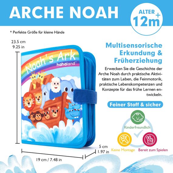 hahaland Quiet Book ab 1 Jahr - Arche Noah Bibelgeschichte, 18 Klassische Aktivitäten Busy Board Fördert Feinmotorik, Kinderbuch ab 1 Jahr Taufe Geschenk, Busy Book Montessori Spielzeug ab 1 2 3 Jahr