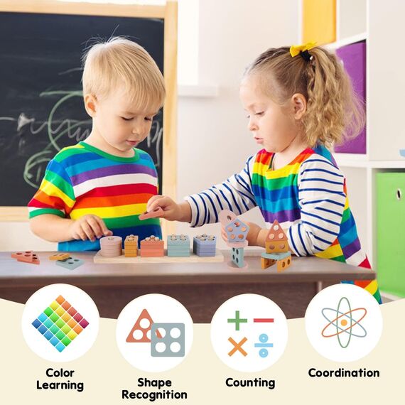 Joozmui Holz Montessori Spielzeug ab 1 2 3 Jahr, Holzspielzeug Motorikspielzeug Baby 6 9 Monate Babyspielzeug Sortierspiel Kinderspielzeug Lernspielzeug Steckpuzzle
