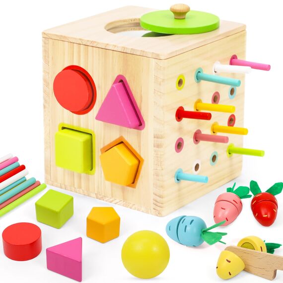 LZDMY Montessori Spielzeug ab 1 2 3 Jahr, 6 in 1 Motorikwürfel mit Karotten, Baby Holzspielzeug Sensorik Spielzeug, Motorik Spielzeug Kinder Steckspiel Geburtstag Ostern Geschenk für Junge Mädchen