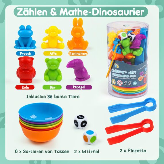 YIQOGAME Farben Lernen Ab 3 4 5 Jahre,Farbiger Klassifikationsspielzeuge Set Montessori Spielzeug Mit Passenden Sortierbechern Und Pinzetten Lernspielzeug Kinderspielzeug Lernen Feinmotorik