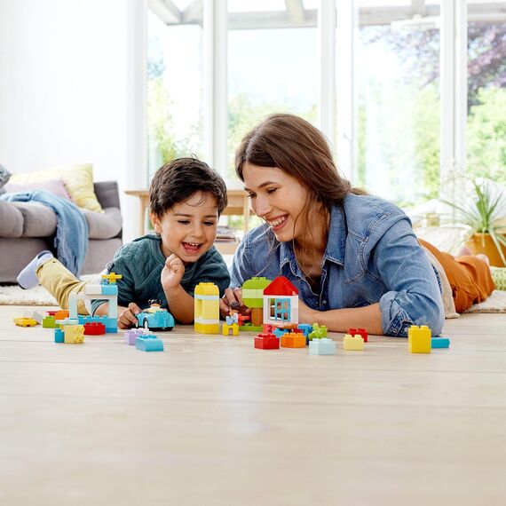 LEGO DUPLO Brick Box - Educational Stacking Toys for 1+ Year Old Boys & Girls - incl. Colourful Number Bricks, a Car & 2 Figures, Plus Toy Storage - 10913