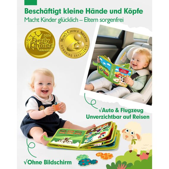hahaland Montessori Spielzeug ab 1 Jahr – Bauernhof Thema Quiet Book, 20-in-1 Busy Board Weichem Filz für Frühe Bildung, Busy Book für Autofahrt, Spielzeug ab 1 2 3 Jahre, Geschenk zum 1 Geburtstag