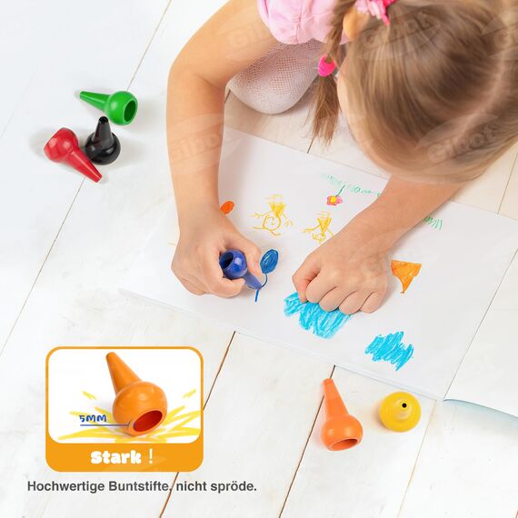 Gibot Kleinkinder Wachsmalstifte, Montessori Spielzeug, 12 Farben Buntstifte, Sicher Stapelbares Spielzeug, Geburtstags/Weihnachtsgeschenke für Kinder