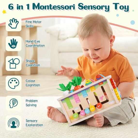 LZDMY Montessori Spielzeug Baby ab 1 Jahr, 6 in 1 Tücherbox Baby ab 6 Monate, Motorikspielzeug 6-12 Monate Kinder, Holzspielzeug Motorikwürfel, Geburtstag Ostern Weihnacht Geschenk Junge Mädchen