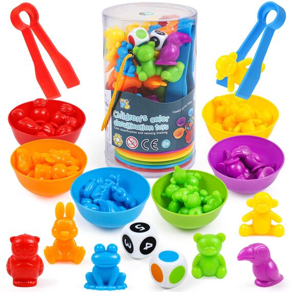 YIQOGAME Farben Lernen Ab 3 4 5 Jahre,Farbiger Klassifikationsspielzeuge Set Montessori Spielzeug Mit Passenden Sortierbechern Und Pinzetten Lernspielzeug Kinderspielzeug Lernen Feinmotorik