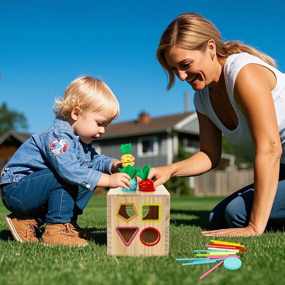 LZDMY Montessori Spielzeug ab 1 2 3 Jahr, 6 in 1 Motorikwürfel mit Karotten, Baby Holzspielzeug Sensorik Spielzeug, Motorik Spielzeug Kinder Steckspiel Geburtstag Ostern Geschenk für Junge Mädchen