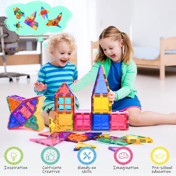Katiago Magnetische Bausteine 100Pcs für Kinder ab 3+ Jahre Starke Magnet Montessori Spielzeug Kinder STEM-Lernspielzeug-Geschenk zur Förderung der Kreativität für Jungen Mädchen (100 pcs)