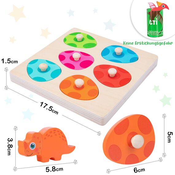 YGJT Greifpuzzle Holzpuzzle ab 1 Jahr | Montessori Holzspielzeug 12-36 Monate Mädchen und Jungen | Dino Eier Steckpuzzle Kinder Sortierspiel Motorikspielzeug Lernspielzeug | Ostern Geschenk für Baby