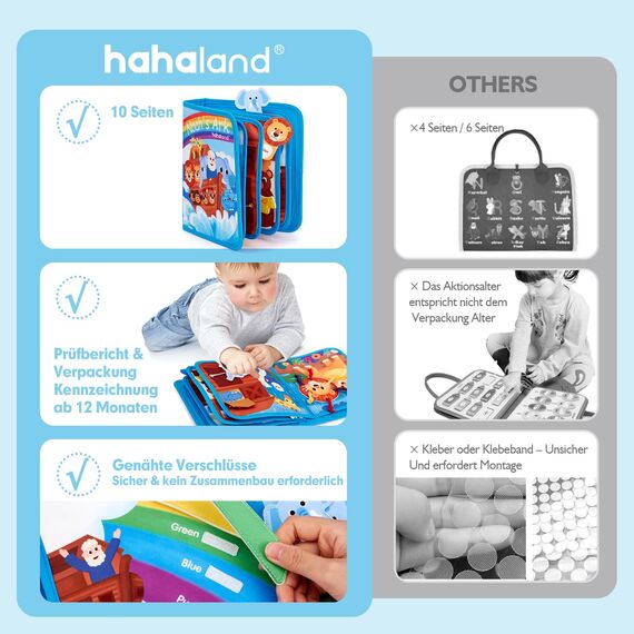 hahaland Quiet Book ab 1 Jahr - Arche Noah Bibelgeschichte, 18 Klassische Aktivitäten Busy Board Fördert Feinmotorik, Kinderbuch ab 1 Jahr Taufe Geschenk, Busy Book Montessori Spielzeug ab 1 2 3 Jahr