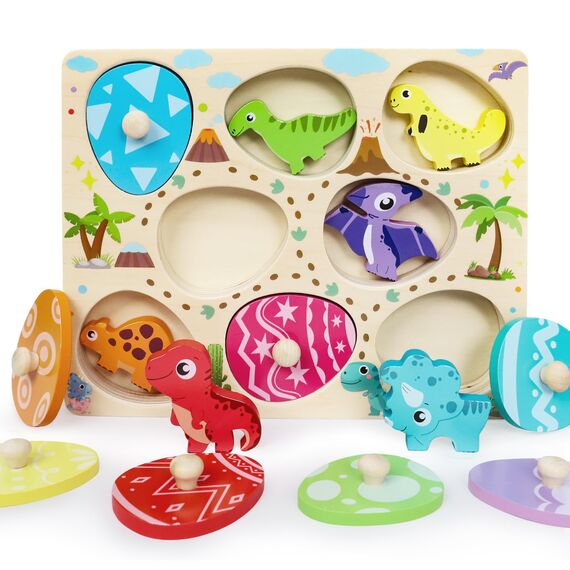 YGJT Montessori Spielzeug ab 1 Jahr, Holzpuzzle 1 Jahr, Dino Eier Motorikspielzeug ab 1 Jahr, Kinder Greifpuzzle Sortierspiel für 12-36 Monate Mädchen und Jungen Geburztag Weihnacht Ostern Geschenk