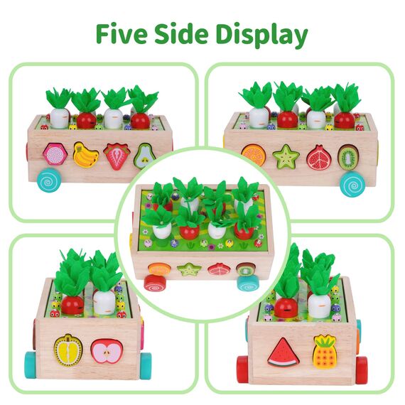 KMTJT Kinder Montessori Spielzeug ab 1 2 3 Jahr | 7-in-1 Holzspielzeug 2 Jahre | Steckspiel Sortierspiel Holzpuzzle Karottenernte | Lernspielzeug Geschenk für Mädchen Jungen Kinder Kleinkind