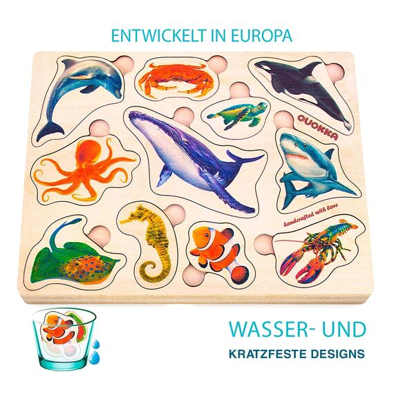 QUOKKA Spielzeug Puzzle ab 1 2 Jahre - 3 Set Montessori Holz Steckpuzzle für Kinder ab 3 4 - Realistischer Tiere Holzpuzzle ab 2 Jahre - Lernspielzeug für Mädchen and Jungen