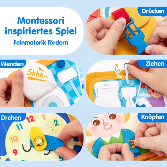 hahaland Mein erster Kindergartentag-Busy Board ab 1 Jahr, 10 Seiten Quiet Book, Vorschule Lernspielzeug ab 2 Jahre zur Eingewöhnung, Vorschulkinder Geschenk für Montessori Spielzeug ab 1 2 3 Jahre