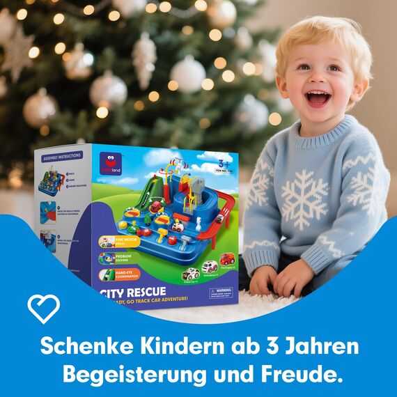 hahaland Spielzeug ab 3 Jahre, Auto Spielzeug Geschenke ab 2 3 Jahre Junge, Autorennbahn Abenteuer Auto Kinder Set, Feinmotorik, STEM, Montessori Spielzeug ab 2-5 Jahre Kindertag Geschenk (Groß)