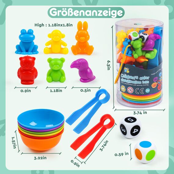 YIQOGAME Farben Lernen Ab 3 4 5 Jahre,Farbiger Klassifikationsspielzeuge Set Montessori Spielzeug Mit Passenden Sortierbechern Und Pinzetten Lernspielzeug Kinderspielzeug Lernen Feinmotorik