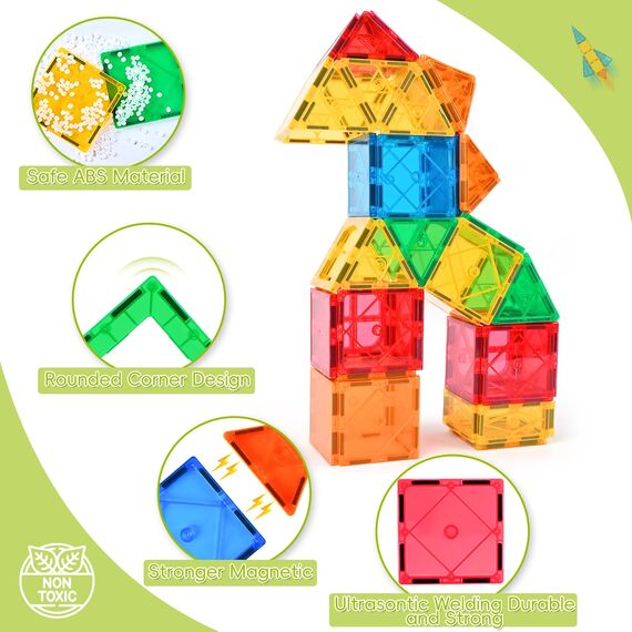 Katiago Magnetische Bausteine, 64 Teile Magnet Bausteine Spielzeug Kinder 3D Farbenfrohe Starterset Magnetische Bauklötze mit 1 Auto für Kinder ab 3 4 5 6 Jahre Geburtstag Geschenk