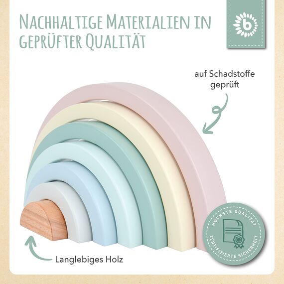 Bieco Holz Regenbogen Baby Pastell | Steckspiel | Spielzeug Stapelturm Montessori Holzspielzeug ab 0 Monaten Holzregenbogen Stapel