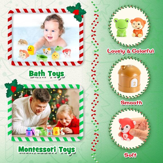 HappyGoLucky Adventskalender Kinder 2026,Montessori Spielzeug ab 1-3 Jahre Weihnachtskalender Geschenk Mädchen Junge 1-3 Jahre Baby Spielzeug Kleine Geschenke für Kinder Lernspielzeug