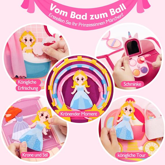 hahaland Prinzessinnen Thema Busy Board, 20 in 1 Quiet Book aus Weichem Stoff für Frühe Bildung, Schlossgeschichte Montessori Busy Book, Mädchen Spielzeug für 3 4 5 Jahr, Mädchen Geburtstags Geschenke