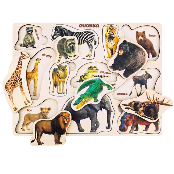 QUOKKA Spielzeug Puzzle ab 1 2 Jahre - 3 Set Montessori Holz Steckpuzzle für Kinder ab 3 4 - Realistischer Tiere Holzpuzzle ab 2 Jahre - Lernspielzeug für Mädchen and Jungen
