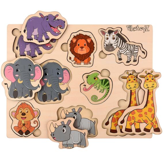 PikatoyZ® Steckspiel ab 1 Jahr, 2 und 3 Jahre – Montessori Holzpuzzle für Jungen und Mädchen Kinder – Holzspielzeug mit Dschungeltieren