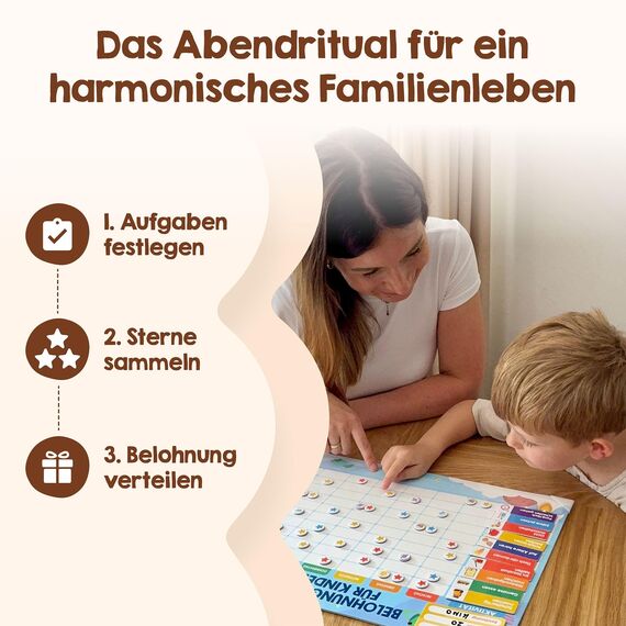 Belohnungstafel für Kinder - [100 Aufgaben + 350 Magnete] - Belohnungssystem für Verantwortung - Family Plan, Montessori Magnettafel, Wochenplaner, Adhs Hilfsmittel - inkl. Tasche, Stift (Safari)