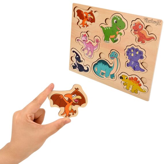 PikatoyZ® Holzpuzzle ab 1 Jahr, 2 und 3 Jahre – Montessori Steckspiel mit Dinosauriern – Lernspielzeug für Jungen Kinder