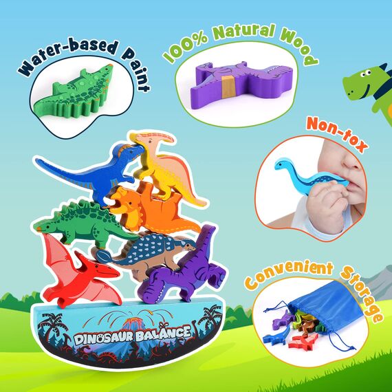 DejaNard Montessori Spielzeug ab 3 4 5 6 Jahre Dino Junge Stapelsteine Kinderspielzeug - Weihnachten Geschenk Mädchen 3-7 Jahre Spiele Motorikspielzeug