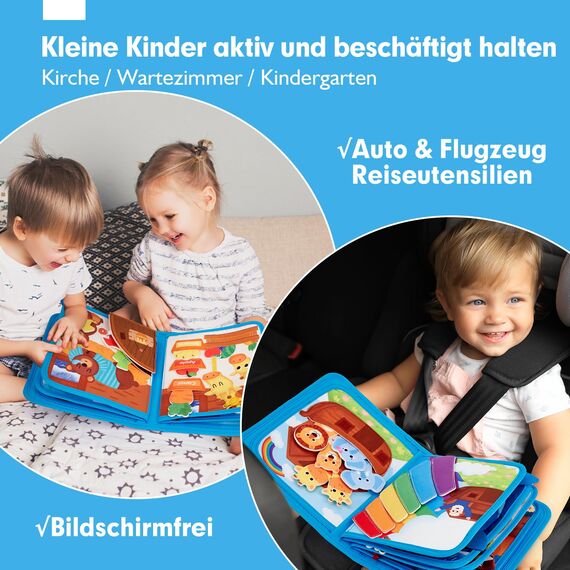 hahaland Quiet Book ab 1 Jahr - Arche Noah Bibelgeschichte, 18 Klassische Aktivitäten Busy Board Fördert Feinmotorik, Kinderbuch ab 1 Jahr Taufe Geschenk, Busy Book Montessori Spielzeug ab 1 2 3 Jahr