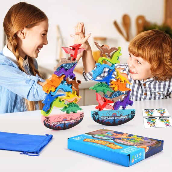 DejaNard Montessori Spielzeug ab 3 4 5 6 Jahre Dino Junge Stapelsteine Kinderspielzeug - Weihnachten Geschenk Mädchen 3-7 Jahre Spiele Motorikspielzeug