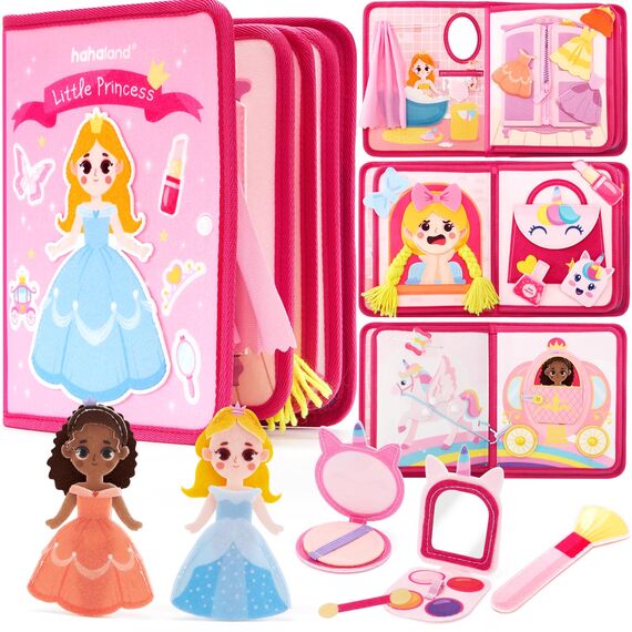 hahaland Prinzessinnen Thema Busy Board, 20 in 1 Quiet Book aus Weichem Stoff für Frühe Bildung, Schlossgeschichte Montessori Busy Book, Mädchen Spielzeug für 3 4 5 Jahr, Mädchen Geburtstags Geschenke